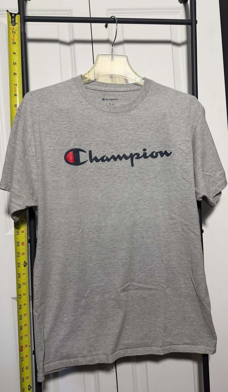 Champion Men's Classic Jersey Script Logo Crewneck T-Shirt, Heather Grey